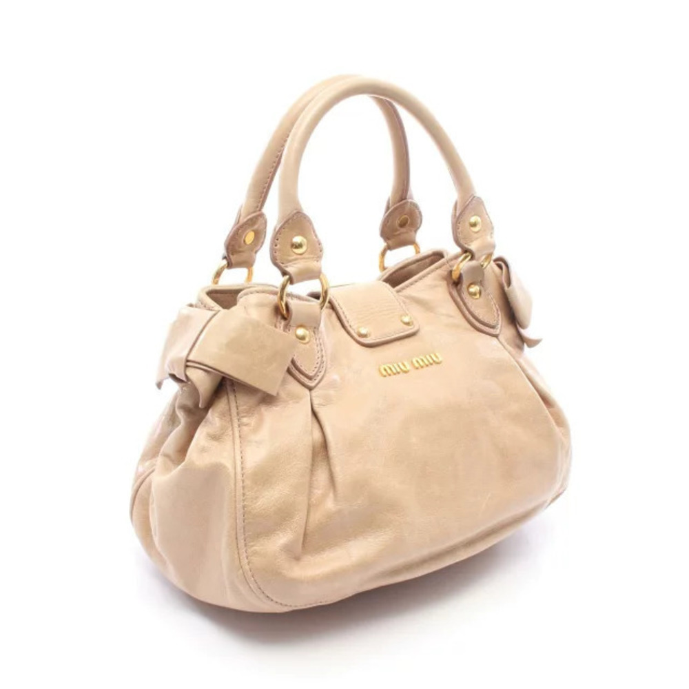 Miu Miu Side Beige Handbag Ribbon Cream Leather Tan Cream